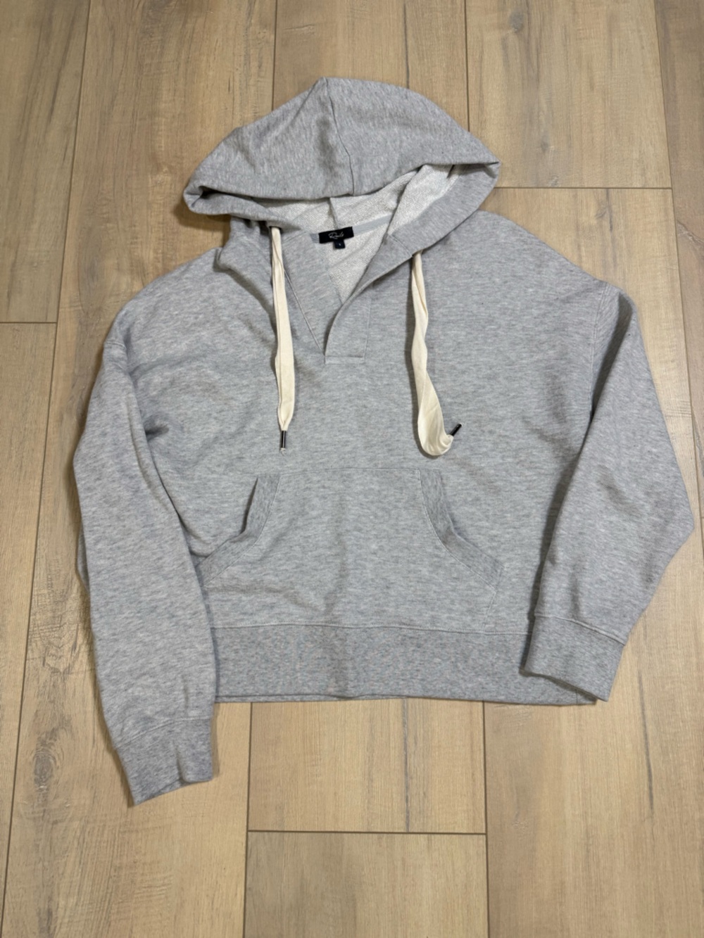 Rails Light Gray Crewneck Hoodie with Cream Drawstrings